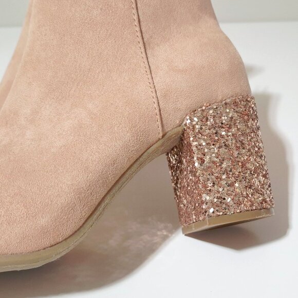 NWOT Old Navy blush block glitter heeled faux suede booties, 6 - Picture 9 of 10